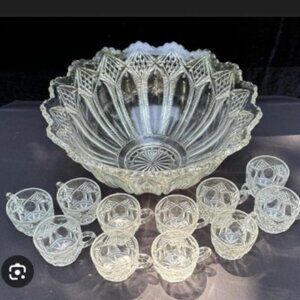 Gorgeous Antique Duncan & Miller Glass Co Punch bowl set